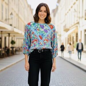 Vintage Multicolor Floral Blouse